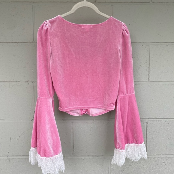 Pink Velvet Lace-Trimmed Top - Picture 3 of 4